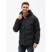 Ombre Quilted heavily insulated mens jacket with raglan sleeves - black