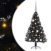 Vidaxl Umjetna preddekorirana božićna jelka Črna 120 cm PVC