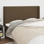 Vidaxl Vzglavje z ušesi temno rjavo 203x16x118/128 cm blago
