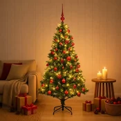 Umjetno božično drevo z okrasnimi kroglami 150 cm 150 LED
