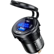 Vgrajen vodoodporen polnilnik z nadzorom napetosti, USB+USB-C, QuickCharge 3.0/PD45W