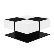 SONNENH Kvadratna klubska mizica, črna in bela, 70 x 70 x 35,5 cm, 2 nasprotna predala, geometrijska plošča in črn podstavek, iverne plošče