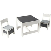 Kinder home dvostrani deciji drveni sto sa 2 stolice belo-sivi ( TF6265 )