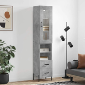 Vidaxl Visoka omara betonsko siva 34,5x34x180 cm inženirski les