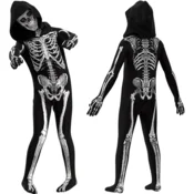 Otroški kostum okostnjaka z masko, 160 cm, 3D potisk, poliester, za pustne plese, rojstne dneve, Noč čarovnic, udoben, elastičen