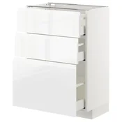 METOD / MAXIMERA Podni ormaric s 3 fioke, bela/Voxtorp v. sjaj bela, 60x37 cm