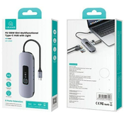 shumee USAMS USB 3.0 HDMI PD100W 6-v-1 HUB adapter za USB-C siv