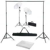 Vidaxl Komplet za fotografski studio z ozadjem, svetilkami in dežniki