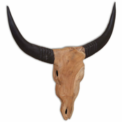 Greatstore Stenska skulptura lobanja bika tikovina 69x6x60 cm