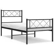 shumee vidaXL Kovinski posteljni okvir z vzglavjem in vznožjem črne barve 75x190 cm