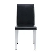 SONNENH Jedilni stoli, 4 v kompletu, 90 cm, črna, srebrne noge, PU oblazinjenje, preprosto visoko naslonjalo, 41 cm širok sedež in 4,5 cm debela blazina