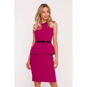Stylove Womans Pencil dress with a belt and a peplum - plum