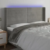 Vidaxl vidaXL Vzglavje postelje z LED svetlo sivo 203x16x118/128 cm žamet