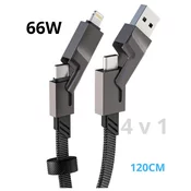 Polnilni in podatkovni Troglavi kabel, hitro polnjenje 66W, USB C, lightening, 1.2m