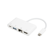 E-GREEN Adapter USB 3.1 tip C (M) HDMI + USB3.0 + RJ45 + tip C (F) beli