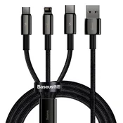 BASEUS Kabel 3u1 USB USB-C iPhone Lightning microUSB 3.5 A 1.5 m crni