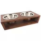 Dog Fantasy skleda iz nerjavečega jekla z lesenim stojalom 2x840ml