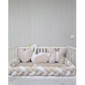 Bubamara037 Set za krevetac sa ogradicom od pletenica, sa lastišom, Krem-Beli