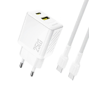 slomart Omrežni polnilnik Dudao A26TCEU PD QC 25W GaN USB-A USB-C s kablom USB-C - bel