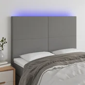 Vidaxl vidaXL Vzglavje postelje z LED diodo temno sivo 144x5x118/128 cm blago