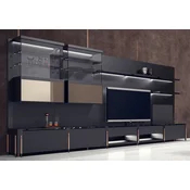 Casa Padrino luxury TV cabinet matt black/black/copper 452 x 47 x H. 202 cm - Living room cabinet with LED lighting - Living room furniture - Hotel furniture - Luxury furniture
