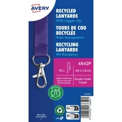 Avery Zweckform trakovi za identifikacijske kartice 4842P. Material 100 % rPET (reciklirana plastika), barva vijolična, velikost 15 x 440 mm.