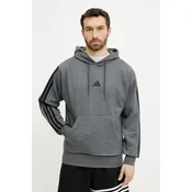 Dukserica adidas Essentials za muškarce, boja: siva, s kapuljacom, s aplikacijom, JW4308