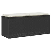 Vidaxl Vrtna klop z blazino Črna 110x40x44 cm Poliedrični ratan