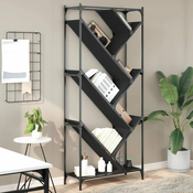 Greatstore Knjižna omara črna 79x30x180 cm inženirski les in kovina