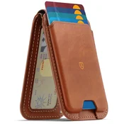 SHIELDON magnetna usnjena denarnica za iPhone 12–17 serijo – MagSafe, RFID, stojalo, rjava
