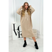 Long dress with a hood of dark beige color