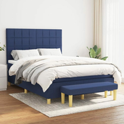 Greatstore Box spring postelja z vzmetnico modra 140x200 cm blago