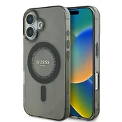 shumee Ovitek Guess MagSafe z okrasnimi kamni za iPhone 16 Plus, črn