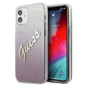 Guess Etui Guess Glitter Gradient Script za iPhone 12 mini - roza
