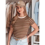 T-shirt damskie basic w paski LINESS bršzowy Dstreet