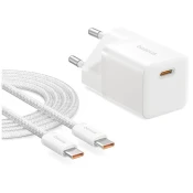 BASEUS GaN5 mini mrežni brzi punjač 25W USB-C 100W-os 1m-es sa kabelom bijela