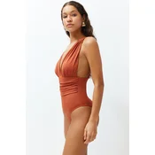 Trendyol Tile Deep Decollete Draped Regular Swimsuit