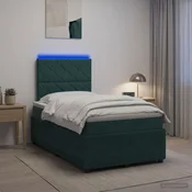 vidaXL LED posteljni pod z vzmetnico Temno zelena 120 x 190 cm Žamet