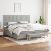 Greatstore Box spring postelja z vzmetnico svetlo siva 200x200 cm blago