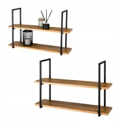 DE VISEČA POLICA Loft Industrial Stenska Črna Kovinska Lesena 80x22x50 Cesa M