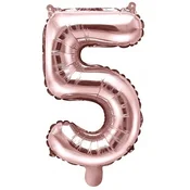 Folija balon številka 5 35cm roza zlata 1 kos.
