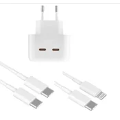 Komplet polnilnika 40W z dvema priključkoma USB-C PD 3.0 za iPhone 15 Pro, 1Plus, 15 Pro Max, iPad, CC in Lightning kabel, 2 m