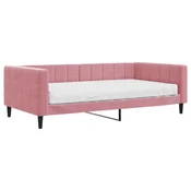 Vidaxl Dnevna postelja z vzmetnico roza 100x200 cm žamet