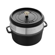 Cast iron Cocotte cooking pot, with steam cooking attachment, 24cm/3.7