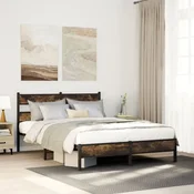 shumee vidaXL Postelja brez vzmetnice, dimljen hrast, 90x200 cm