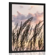 Plakat trava ob zahajajočem soncu - 60x90 black