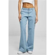 Womens High Waist Straight Denim Cargo Jeans - Blue
