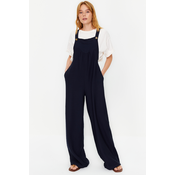 Trendyol Navy Blue Gilet Form Linen Look Wide Leg Woven Jumpsuit