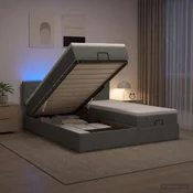 vidaXL Otomanska postelja z vzmetnico in LED Temno siva 200 x 200 cm
