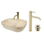 shumee GTM Design Aufsatzwaschbecken 46 cm Matt Set mit Waschtischbatterie und Stopfen - Aufsatzwaschbecken Oval für Badezimmer - Modern Waschbecken ohne Hahnloch - Waschbecken mit Armature